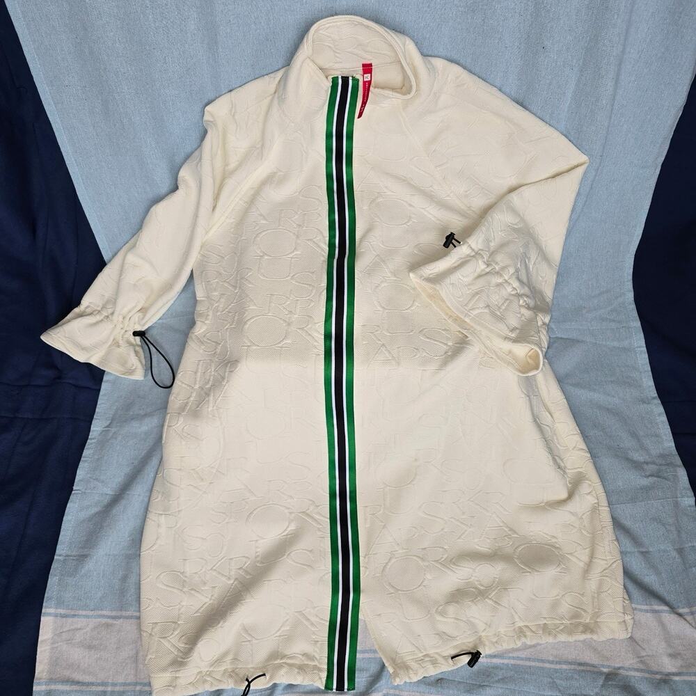 IC Collection White with Green/Navy Trim Alphabet Woman's Jacket SM Made in USA